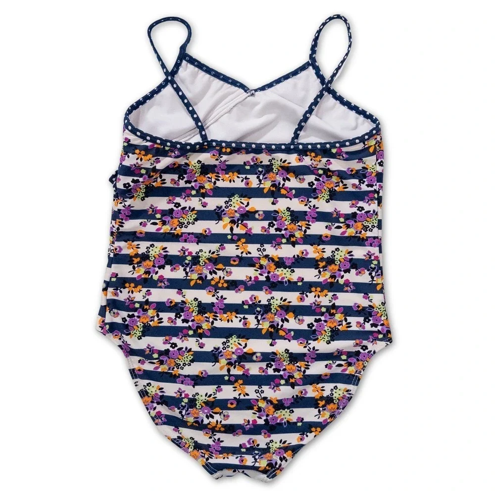 Ocean Pacific OP One Piece Swimsuit Girls 7/8 Floral Nautical Coastal Beach Lake
